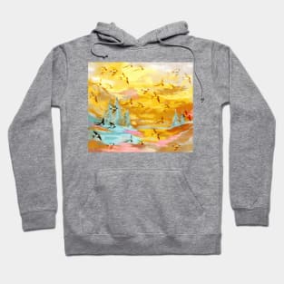 Abstract Landscape with Swallows at Sunset Hoodie